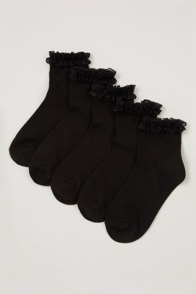 5 Pack Black Lace Frill Top Socks