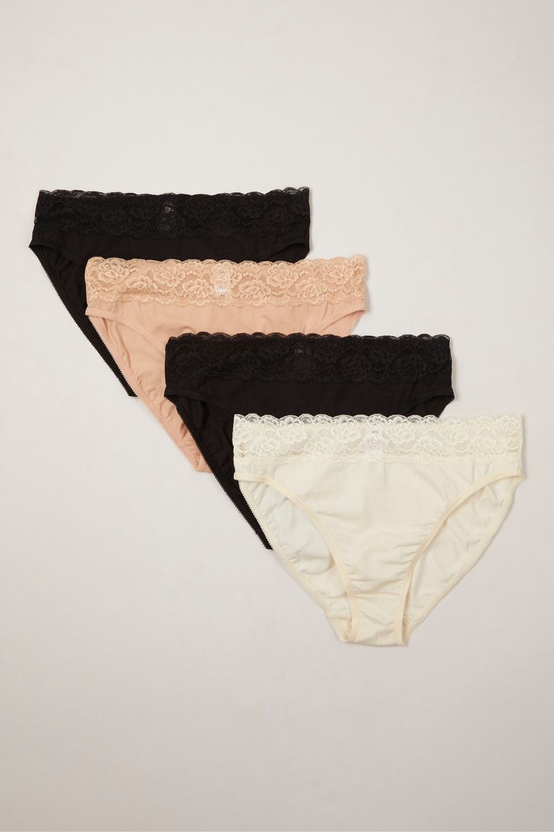 4 Pack Lace Top High Leg Briefs