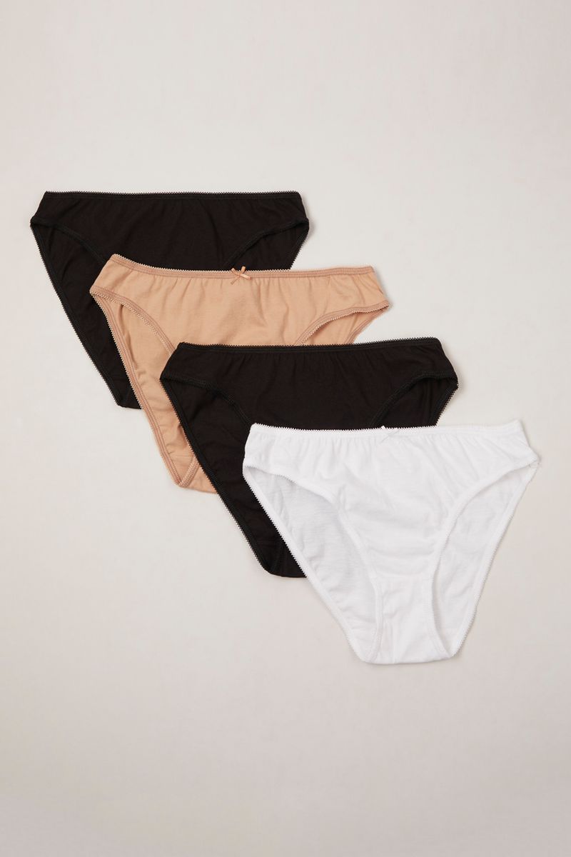 4 Pack Nude Black and White High Leg Briefs
