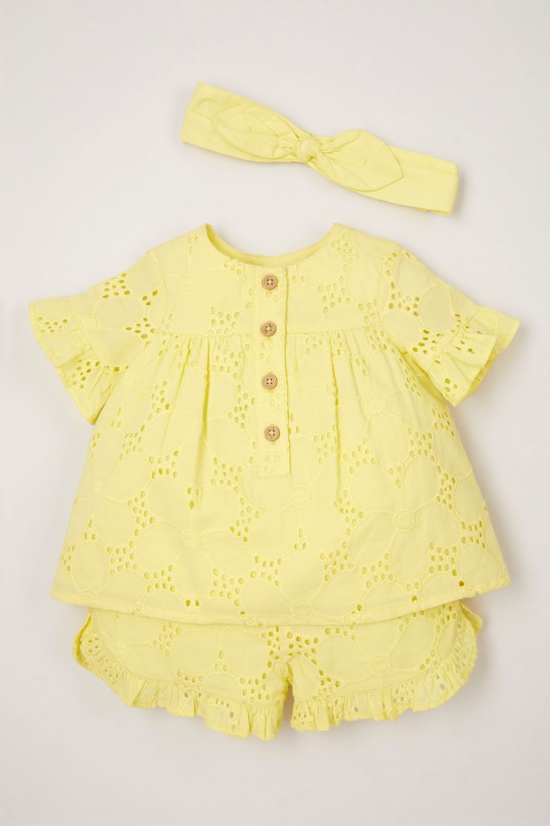 3 Piece Yellow Broderie Set