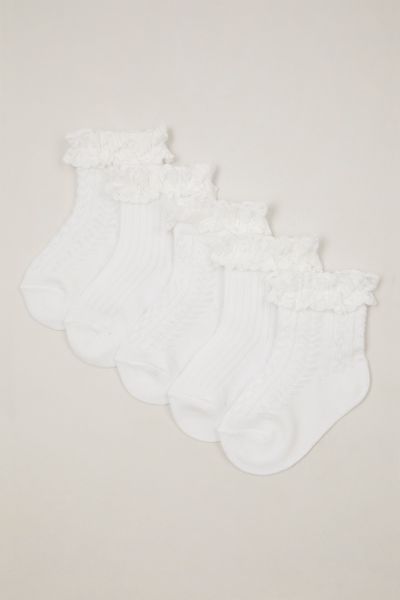 5 Pack White Frilly Lace socks
