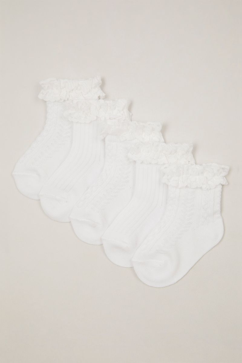 5 Pack White Frilly Lace socks