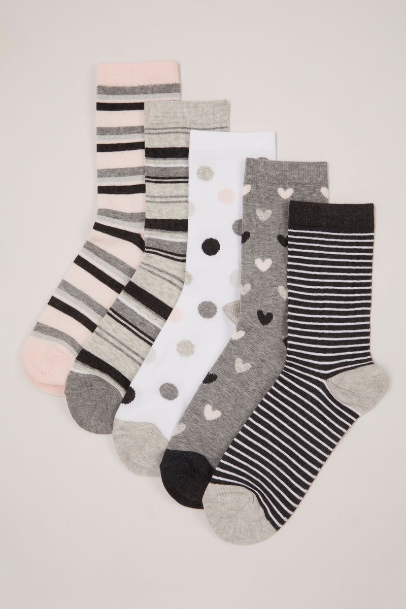 5 Pack Grey & Pink Socks