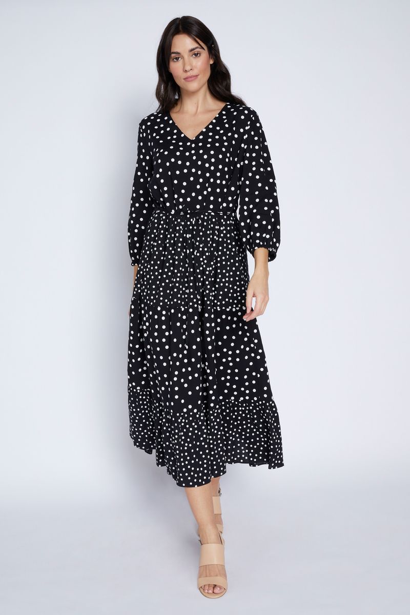 Monochrome Polkadot Tiered Dress