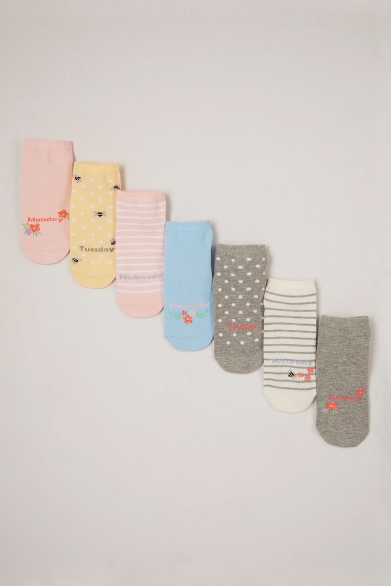 7 Pack Bee & Flower Trainer Socks