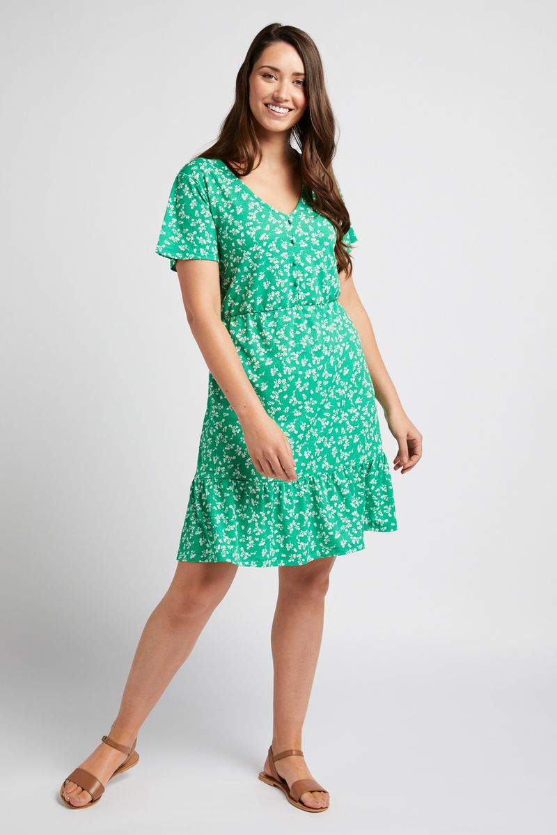 Green Ditsy Floral Tea Dress