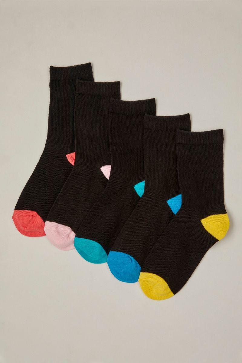 5 Pack Bright Heel & Toes Socks