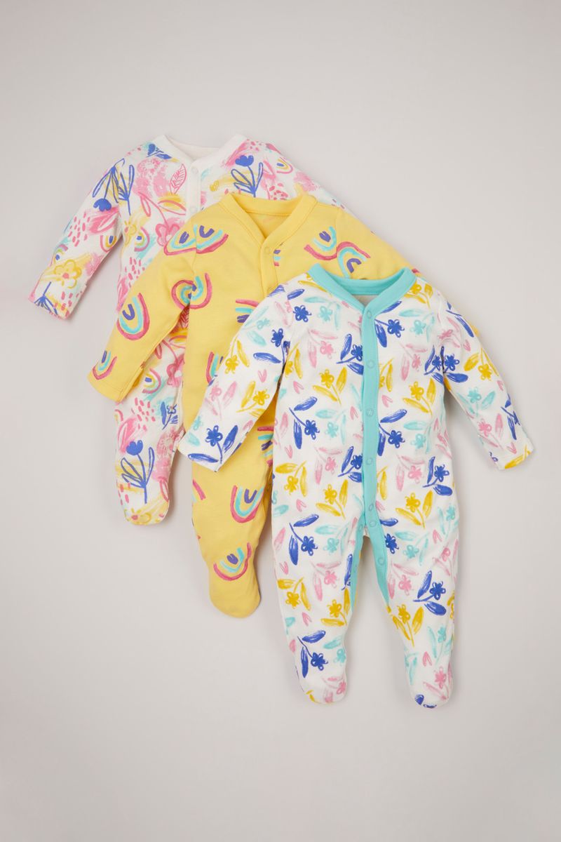 3 Pack Bright Flower sleepsuits