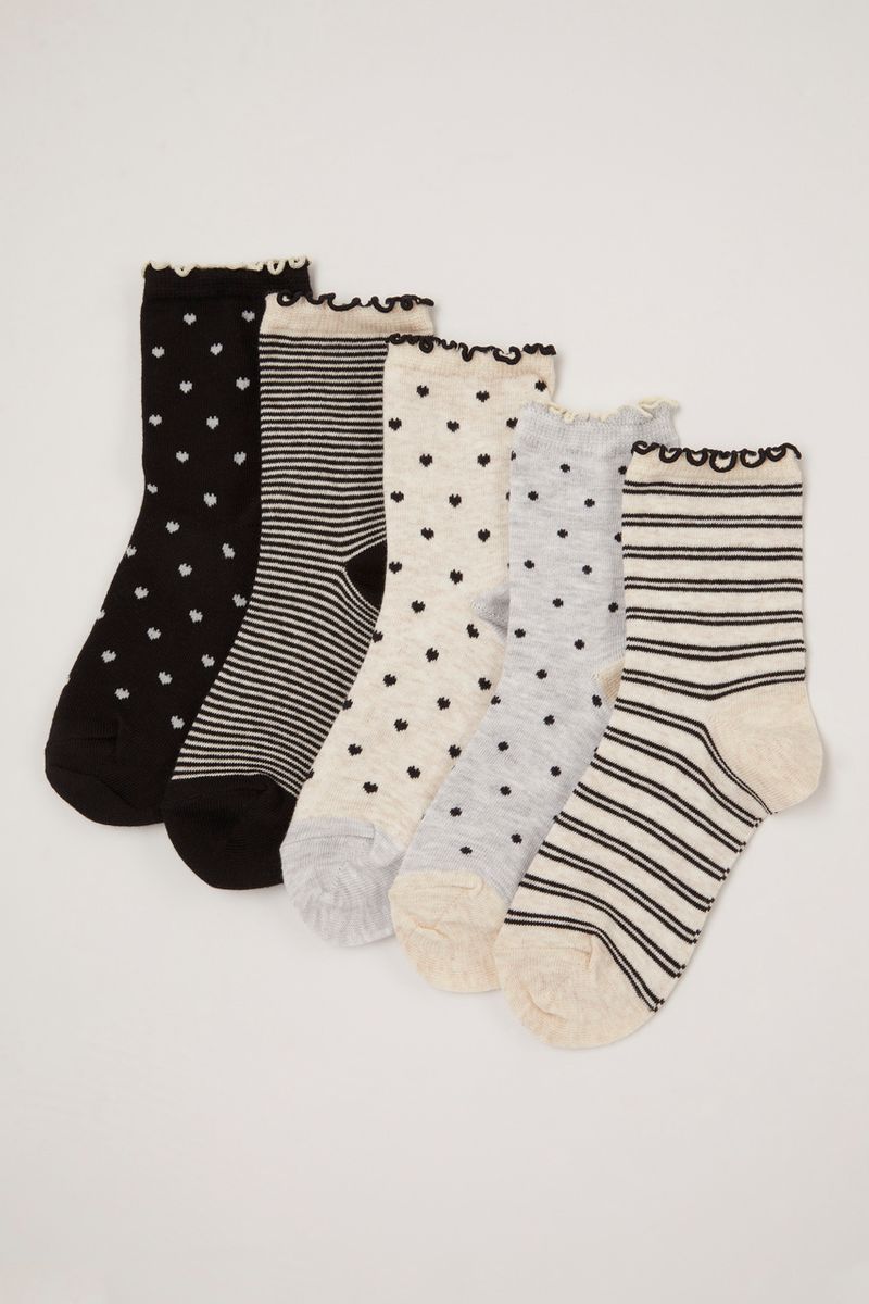 5 Pack Mono Print Socks