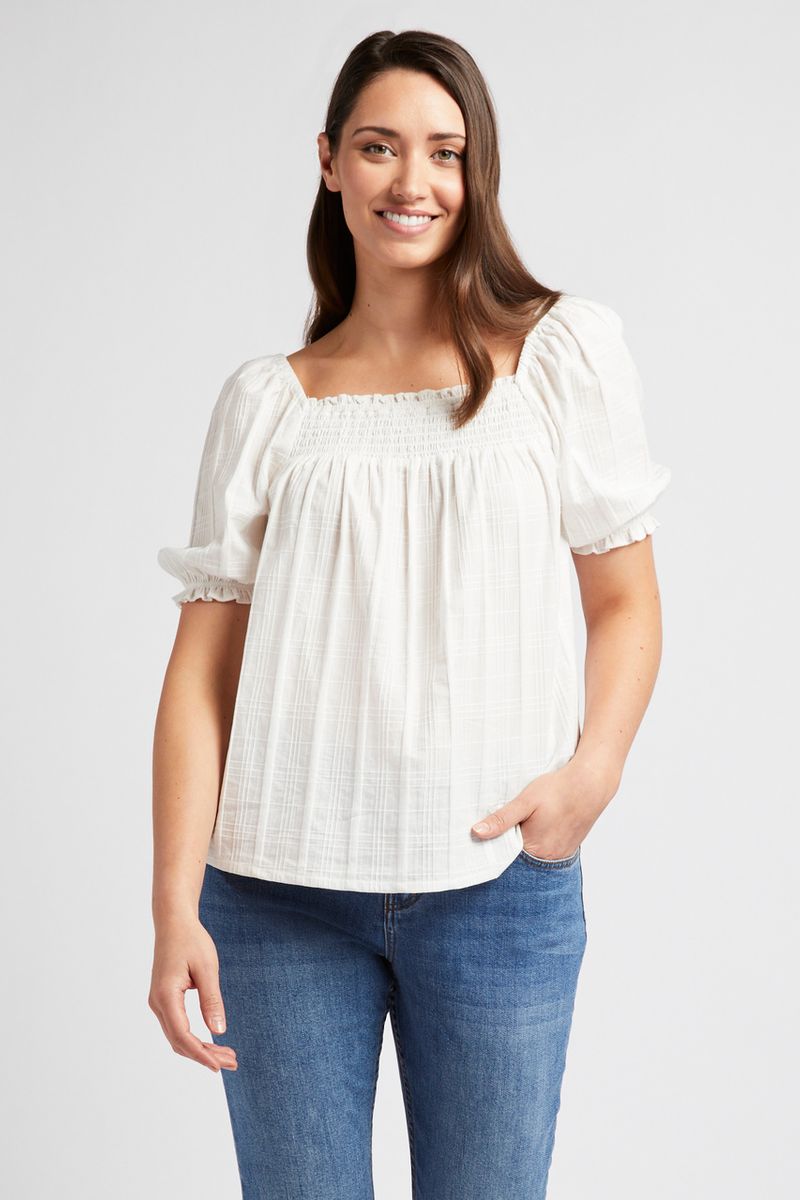 White Square Neck Top
