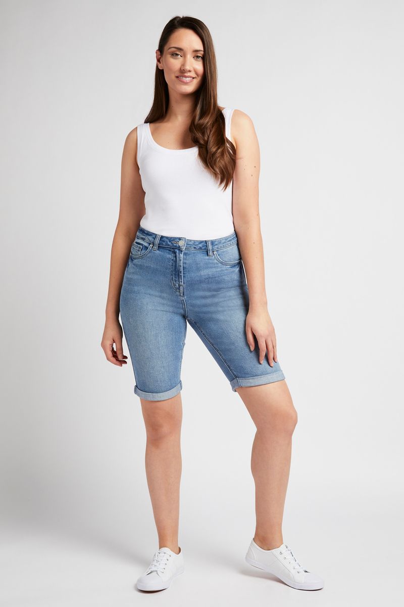 Light Wash Longline Shorts