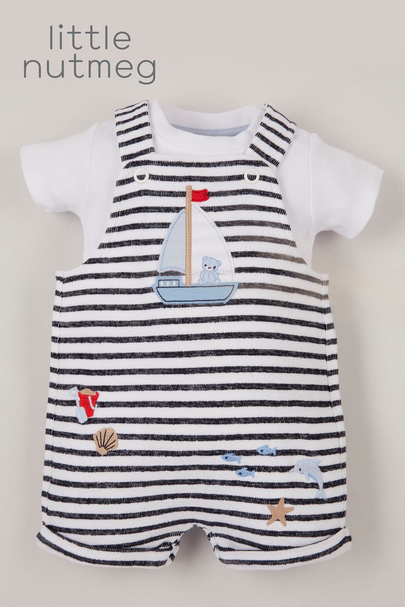 Little Nutmeg Stripe Dungaree Set