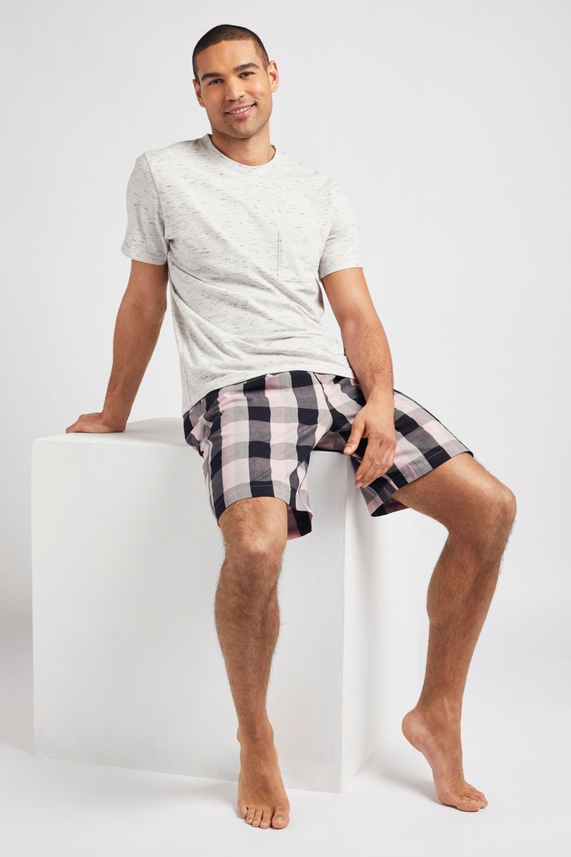 Navy & Pink Check Short Pyjamas