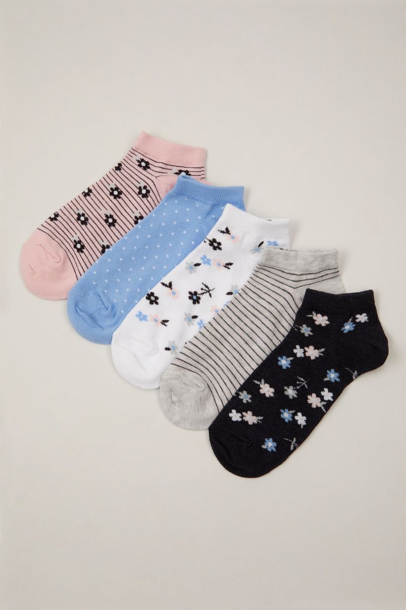 5 Pack Denim Floral Trainer Sock