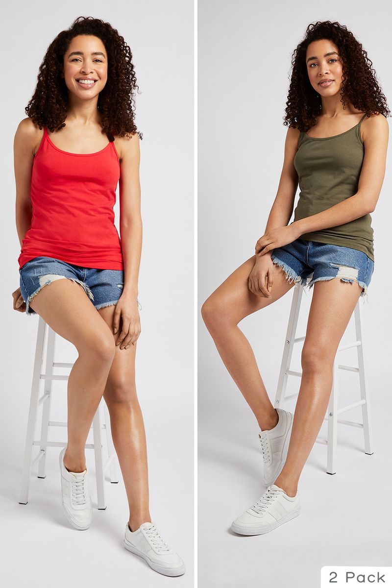 2 Pack Red & Khaki Camis