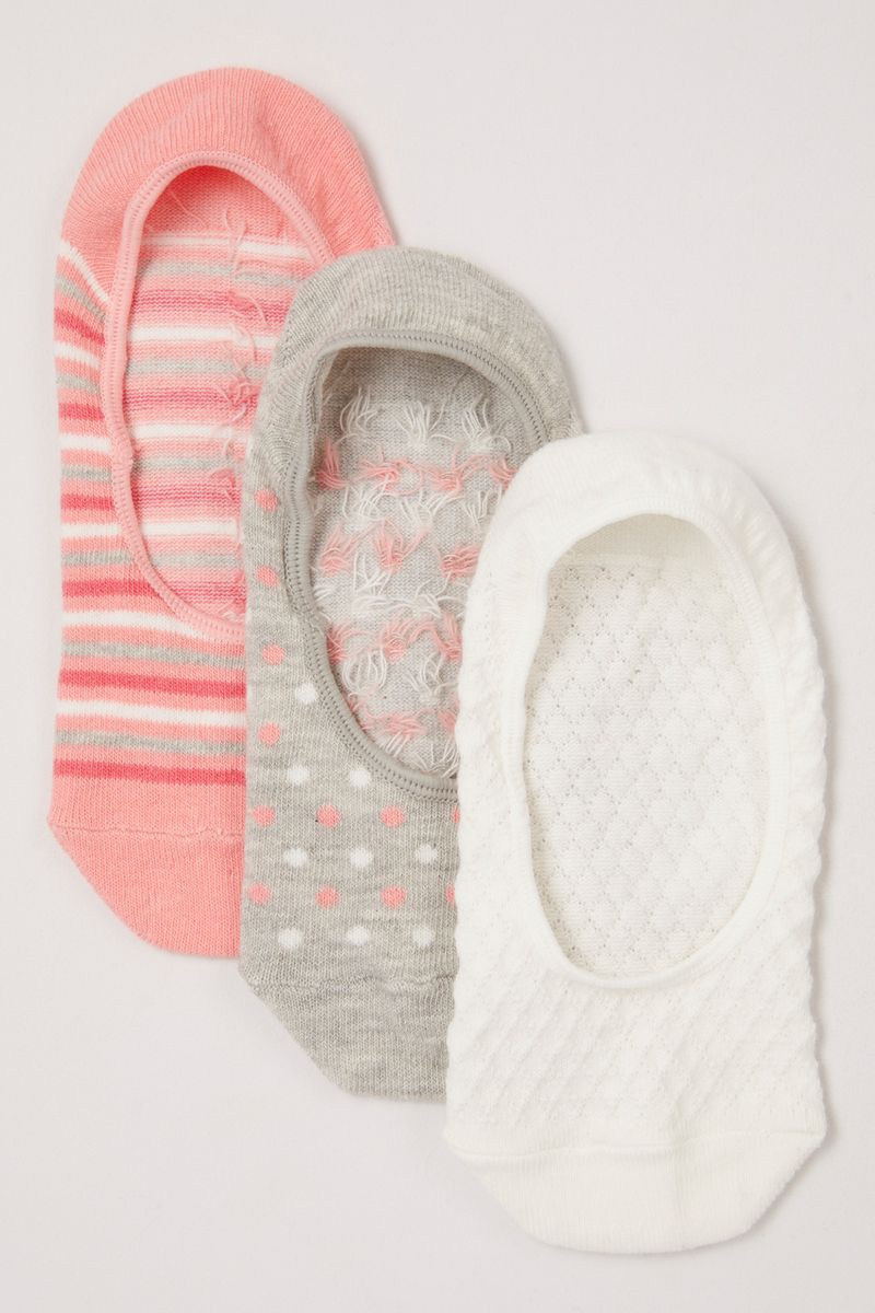 3 Pack Pink White Grey Footsies