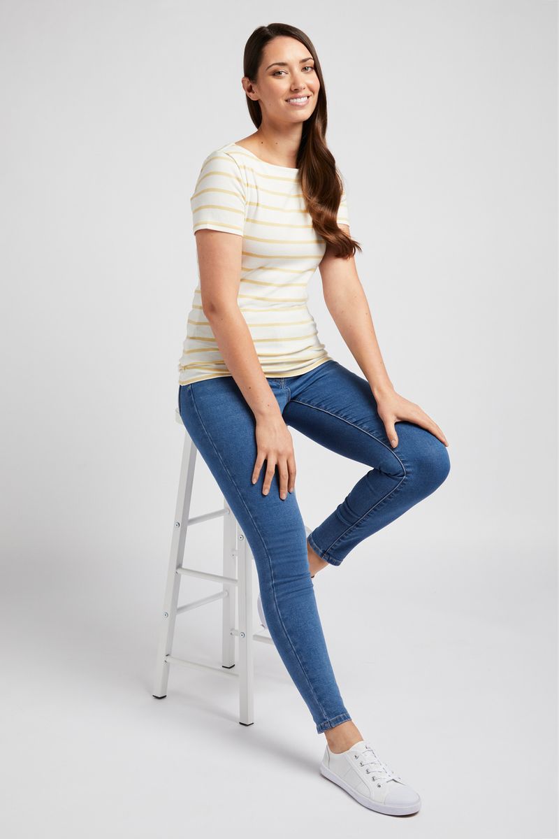 Short Sleeve Yellow Stripe Bardot Top