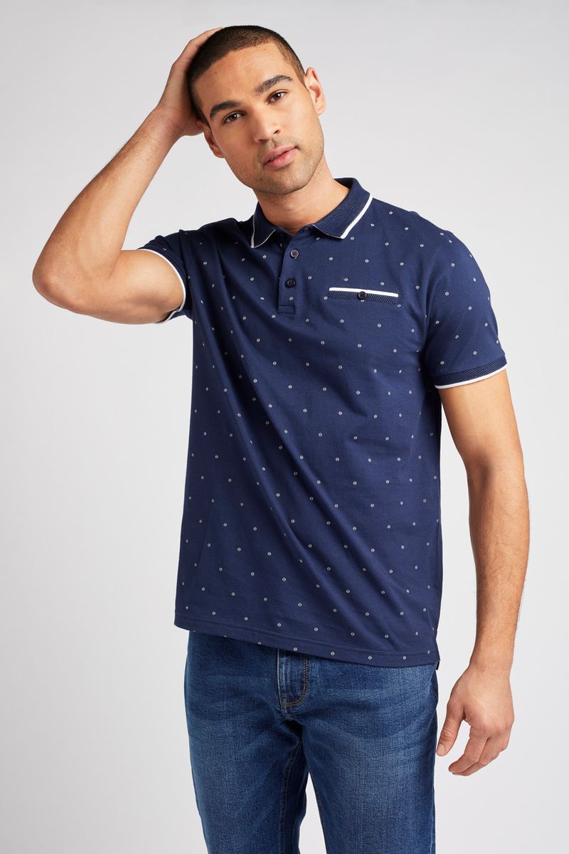 Navy Print Polo shirt