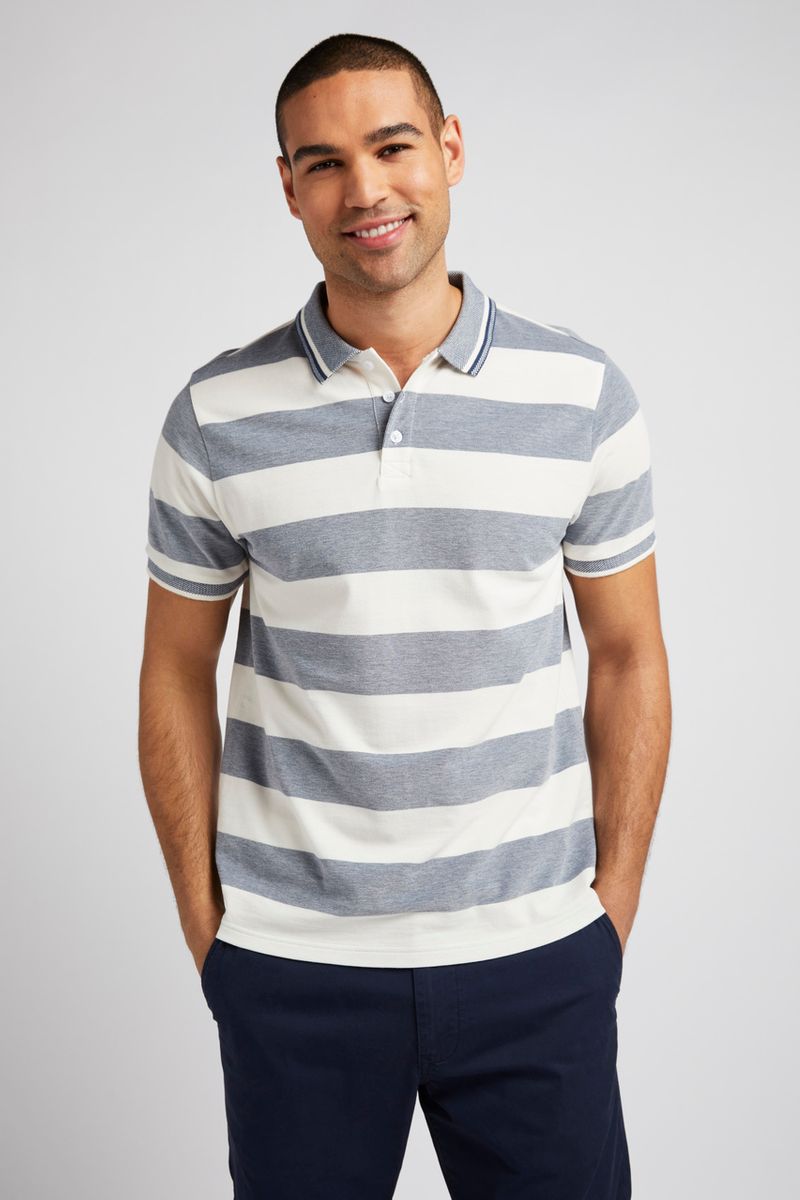 White & Navy Colour Block Polo shirt