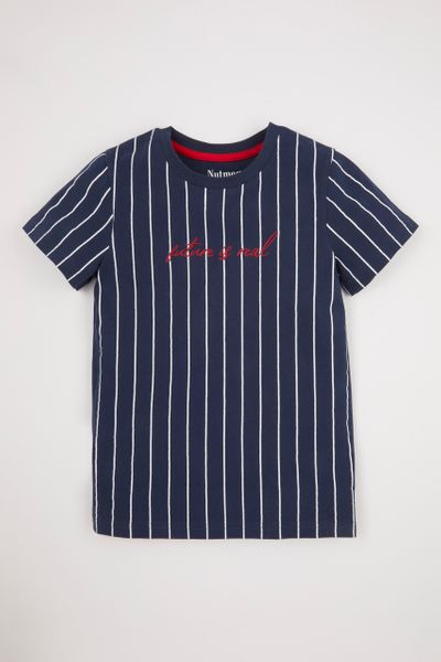 Stripe Print Embroidered T-shirt