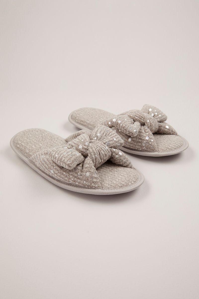 Grey Open Toe Spot Sliders