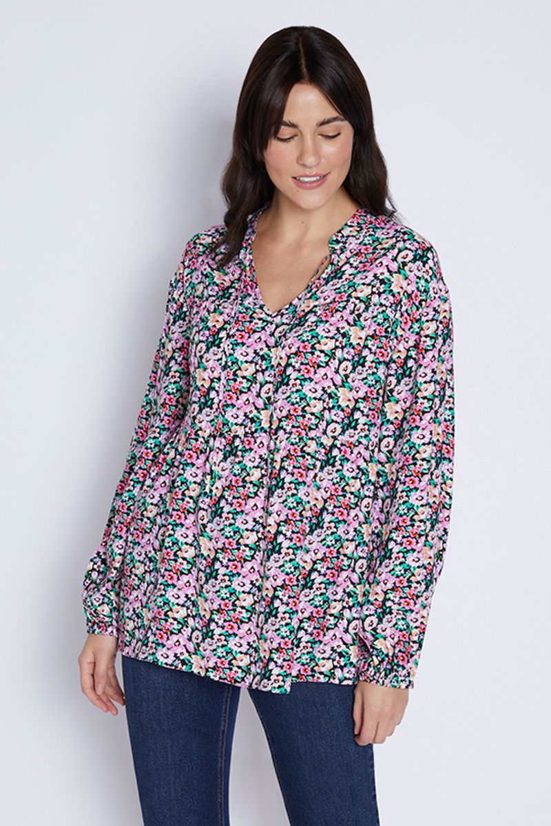 Floral Tie Neck Blouse