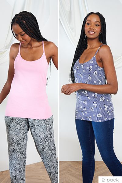 2 Pack Blue & Floral Print camisole