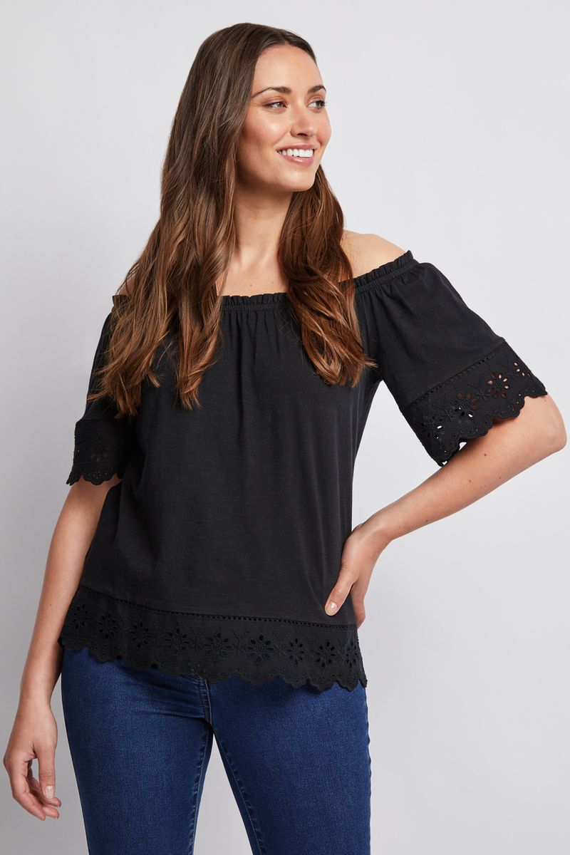 Black Off Shoulder Bardot Top