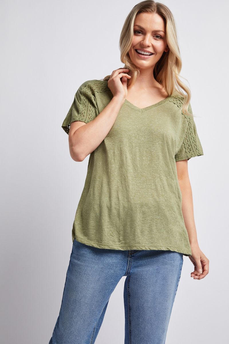 Khaki Crochet Linen Top