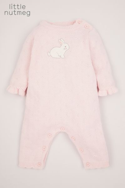 Little Nutmeg Pink Bunny Knitted Romper