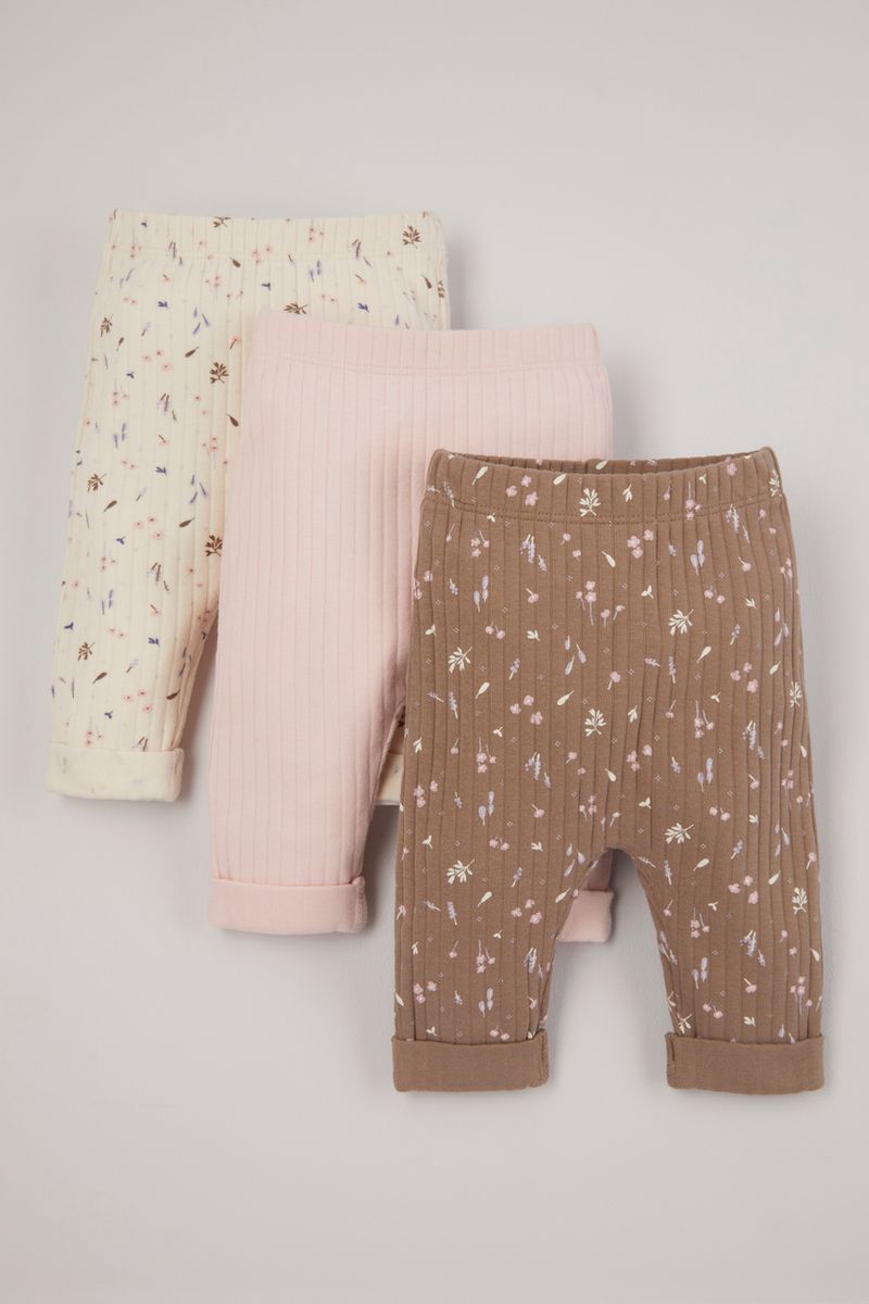 3 Pack Flower Ribbed Leggings
