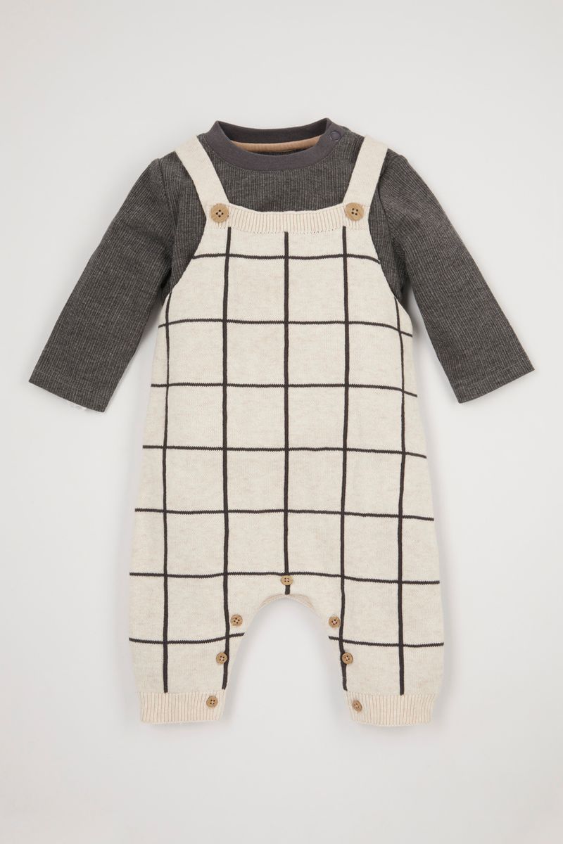 Knitted Check Dungaree Set