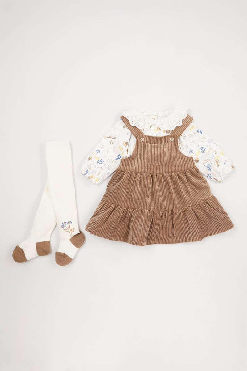 3 Piece Cord Pinafore Dress Set