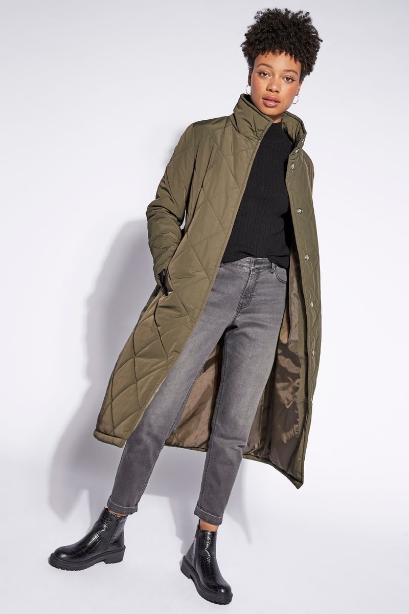 Khaki Quilted Belted coat