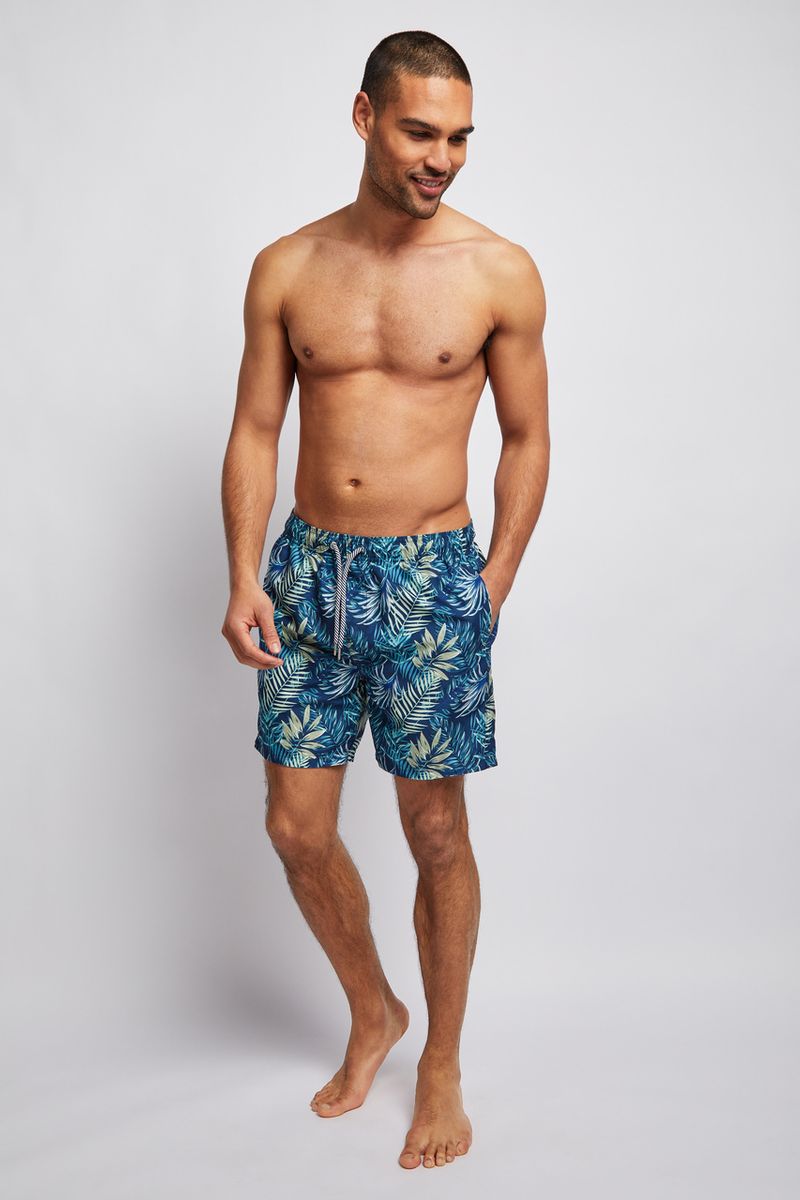 Navy Tropical Leaf Swim Shorts