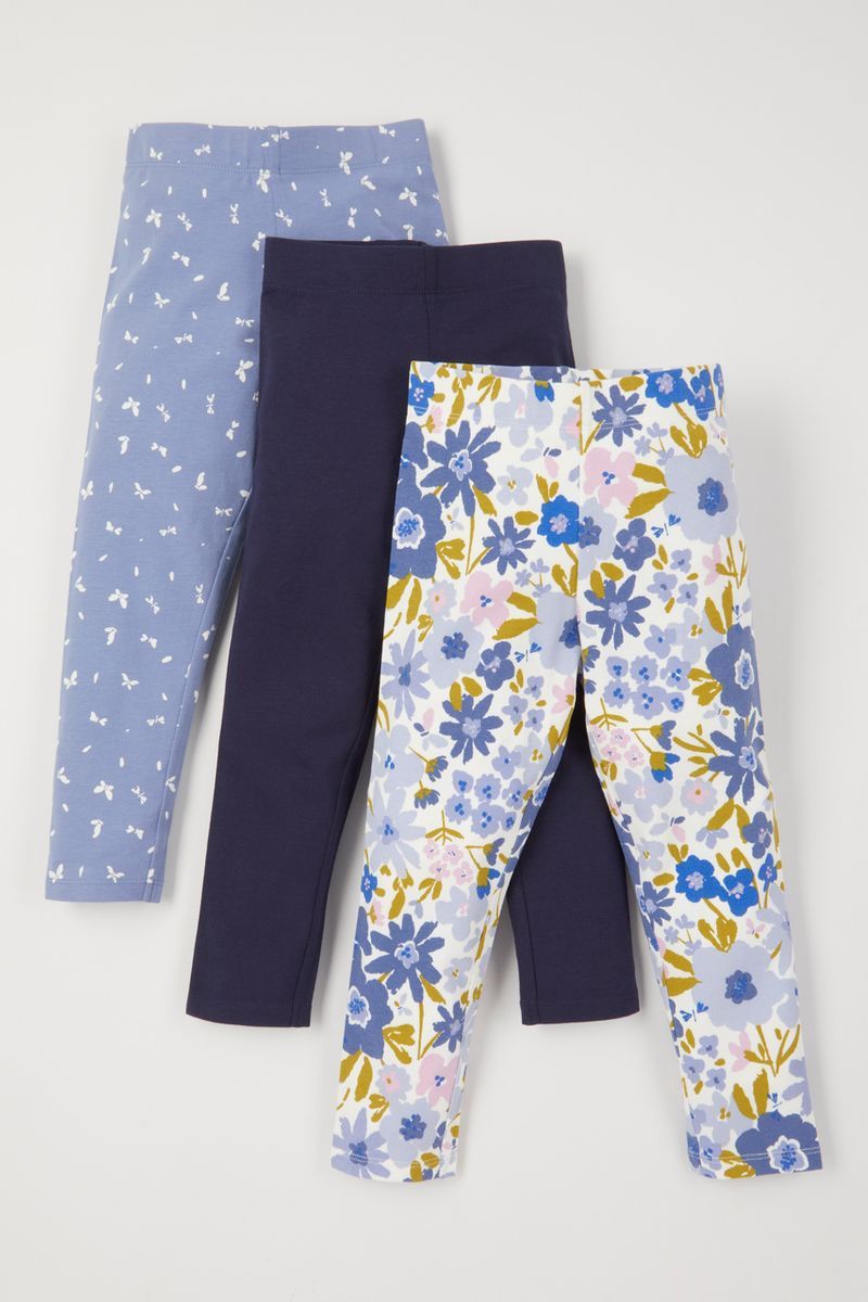3 Pack Blue Flower leggings