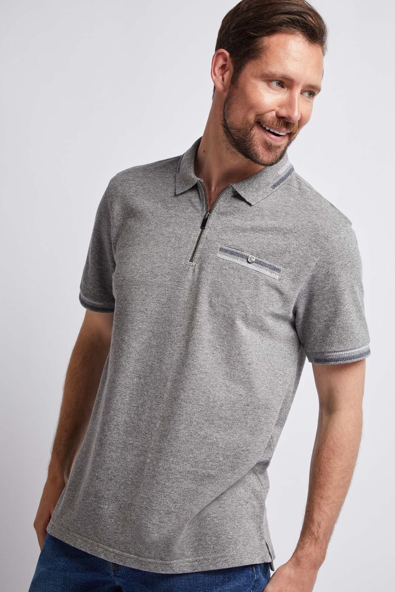 Grey Marl Zip Polo Shirt