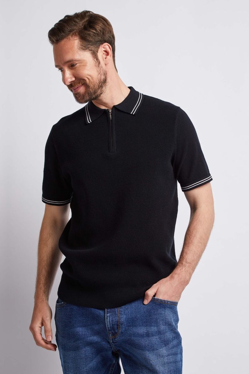 Black Knitted Zip Polo shirt