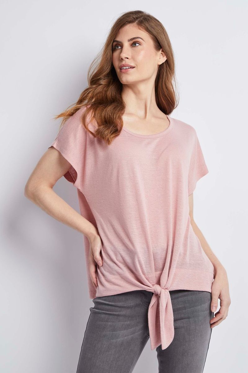 Pink Linen Tie Front Top