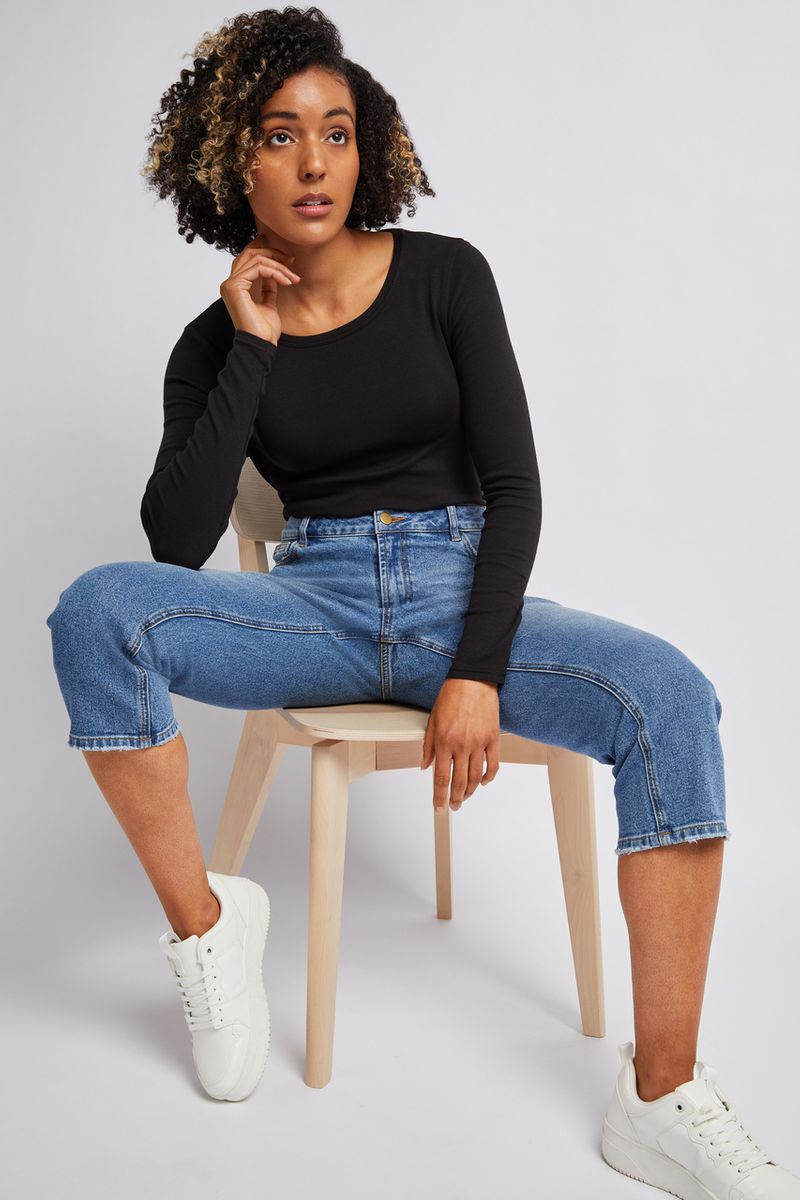 Mid Wash Straight Crop Jeans