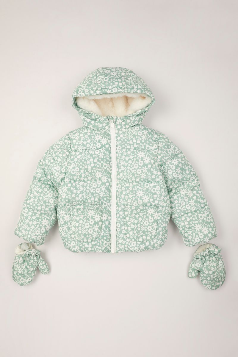 Flower Padded Coat with Mittens