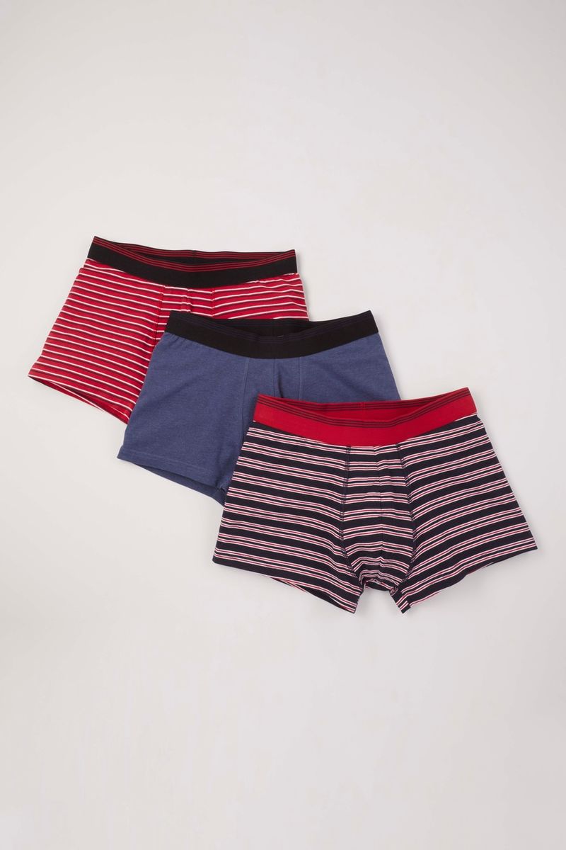 3 Pack Red Blue Stripe Hipster Boxers