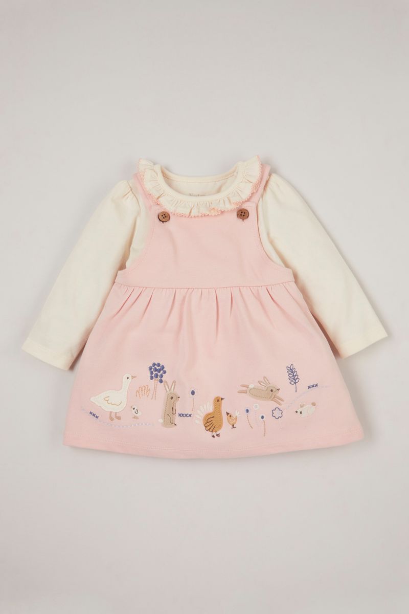 2 Piece Pink Pinafore Dress Set