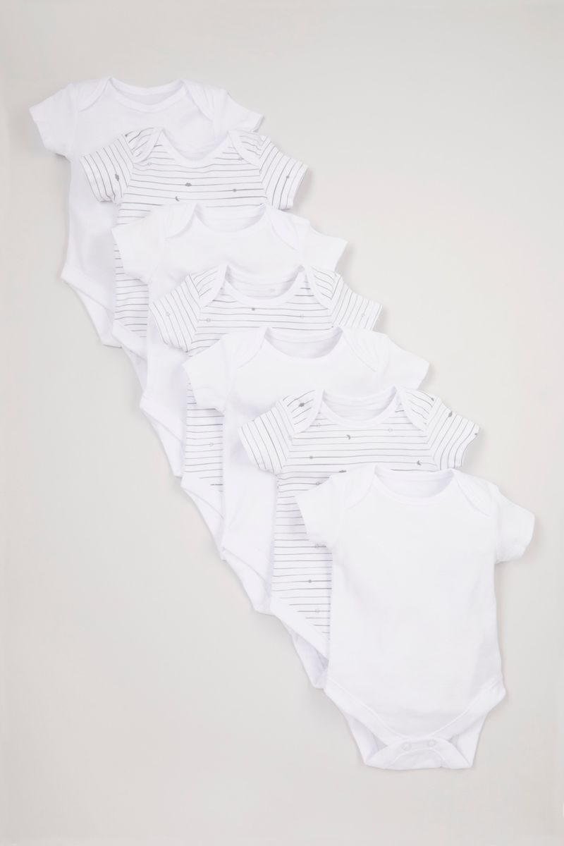 7 Pack White Bodysuits