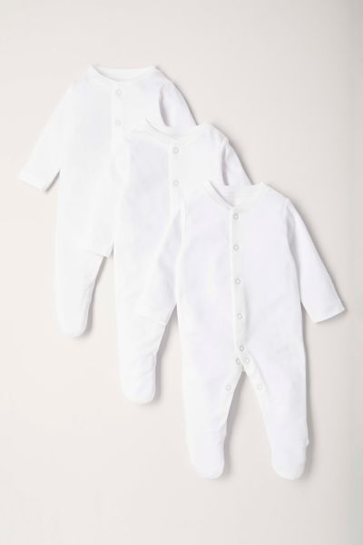 3 Pack White Sleepsuits
