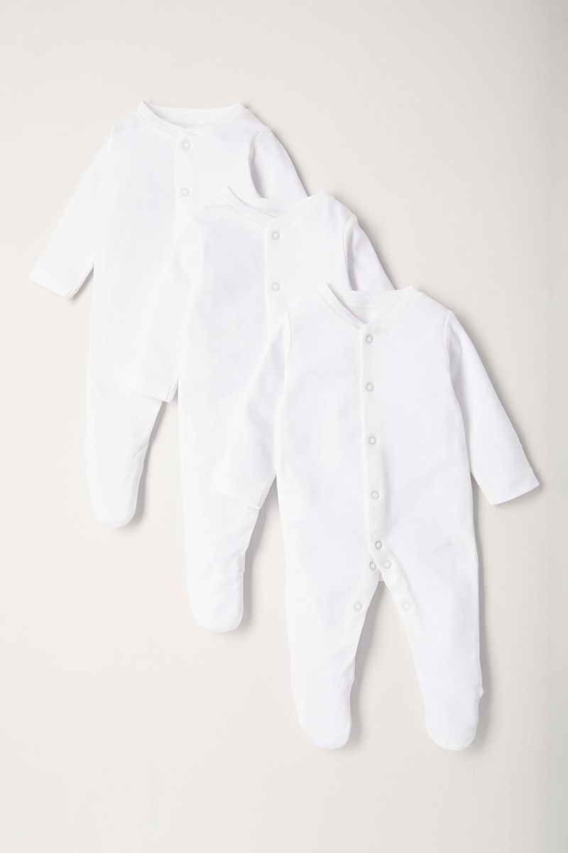 3 Pack White Sleepsuits