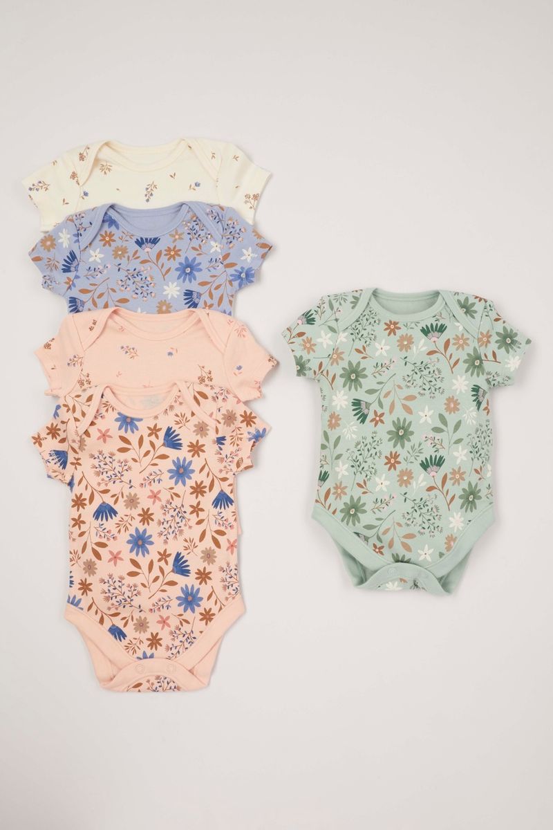 5 Pack Blue Flower Sleepsuits
