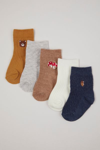 5 Pack Bear Embroidered Socks