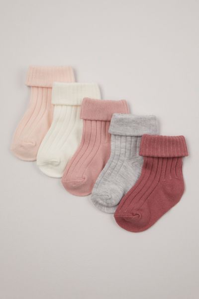 5 Pack Pink Ribbed Socks