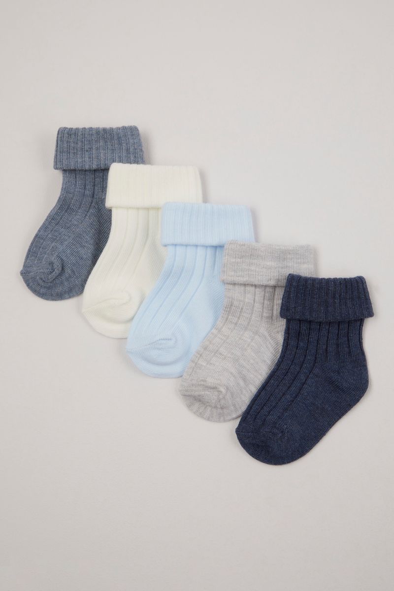 5 Pack Blue Ribbed Socks